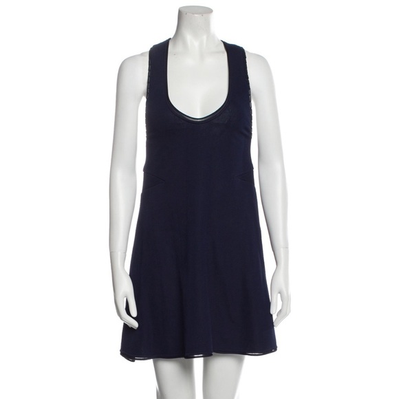 Calvin Klein Collection Marine Blue Cully Heavy Knit Leather Trim Mini Dress L - Picture 1 of 12